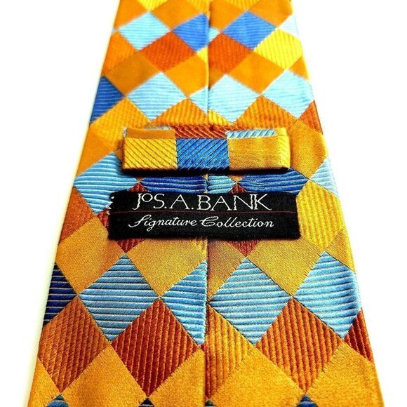 Jos A Bank Signature Collection Geometric Orange Blue Woven Silk Tie - Picture 3 of 6